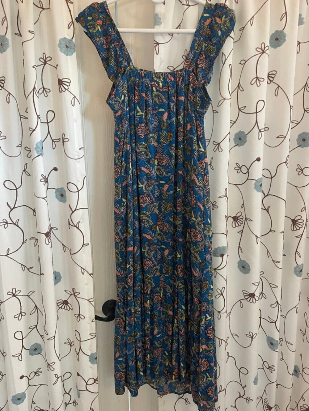 NWOT | Knox Rose | XS | Blue Floral Paisley Tiered Midi Dress - Picture 6 of 8
